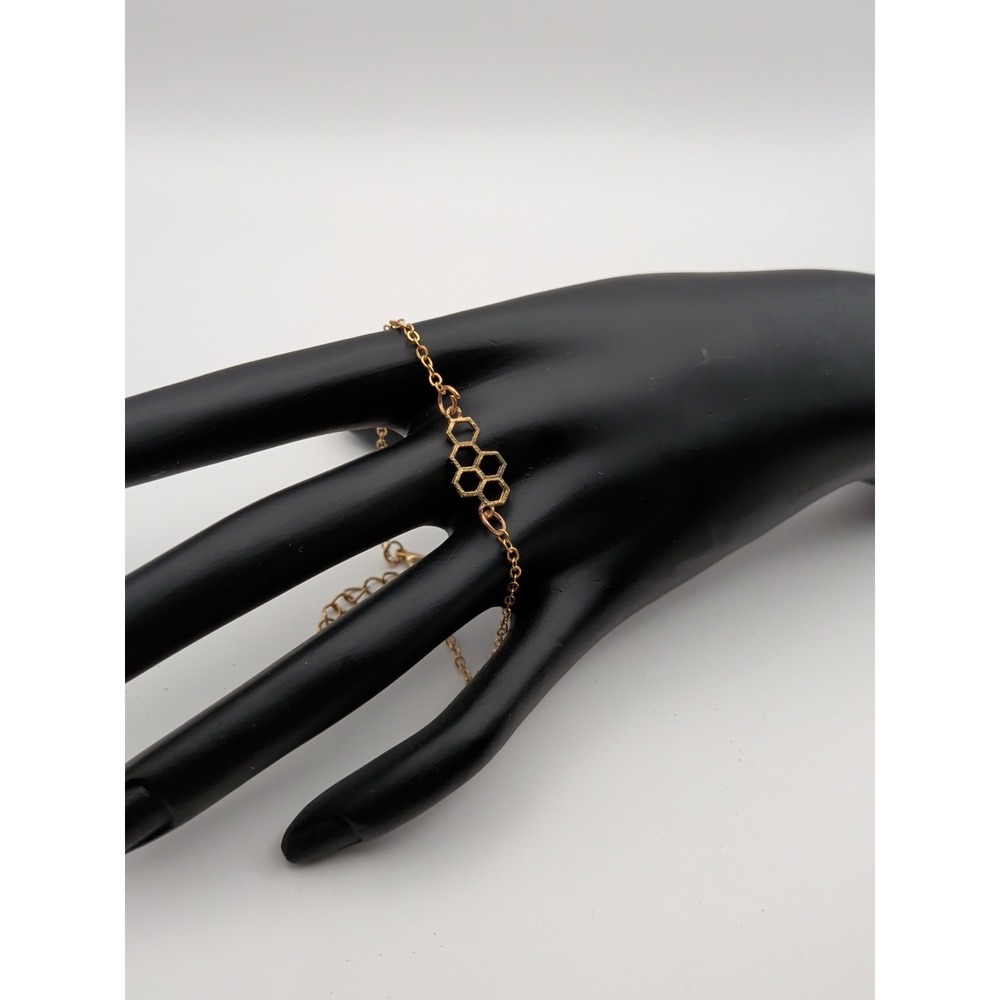 Gold Toned Chain‎ Bracelet With Honeycomb Charm